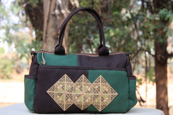 Hmong Handmade Green Cross-Stitch Purse