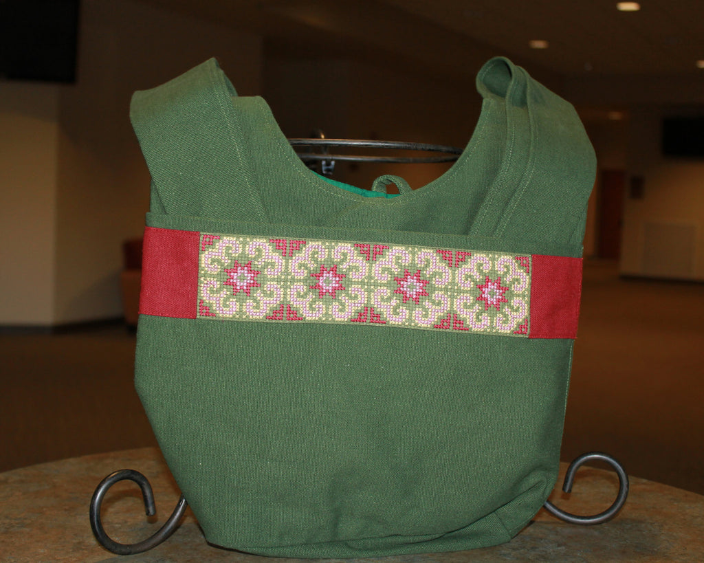 Hmong Handmade Cross-Stitch Large Green Sling Bag
